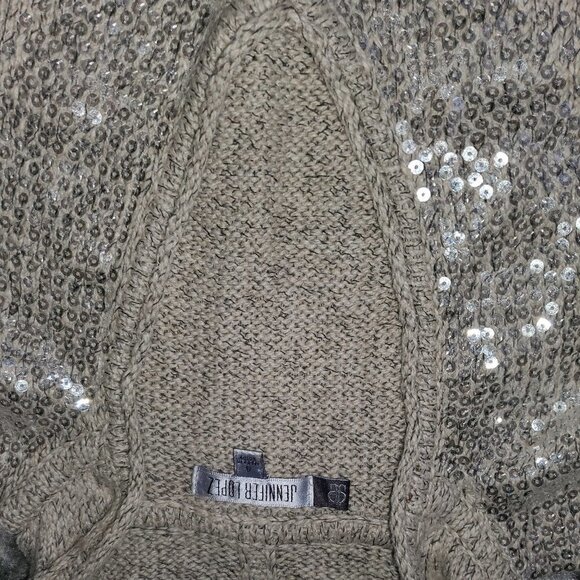 JENNIFER LOPEZ SEQUIN KNIT HOODIE BATWING SLEEVE - Picture 5 of 13